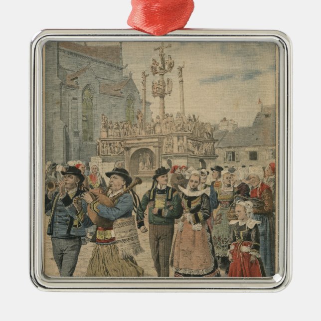 Wedding day at Plougastel Brittany Metal Tree Decoration (Front)