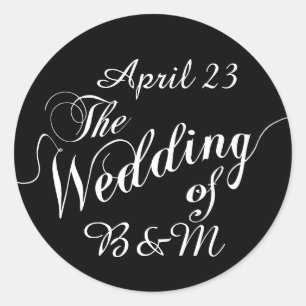 Wedding day black & white classic round sticker