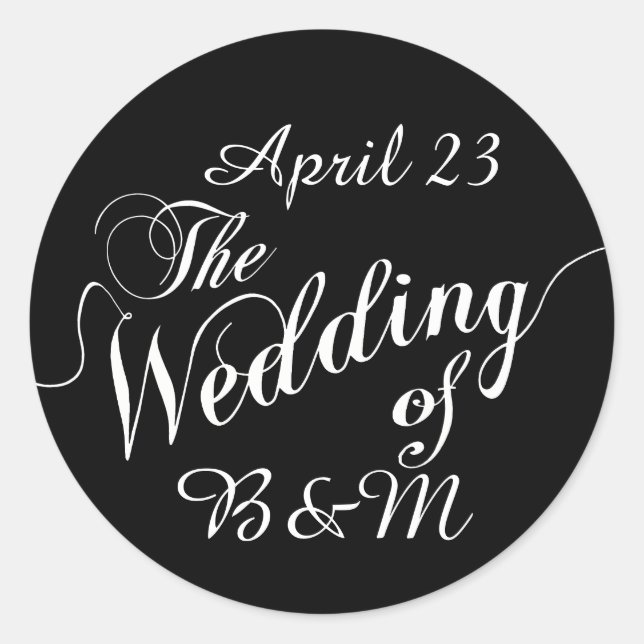 Wedding day black & white  classic round sticker (Front)