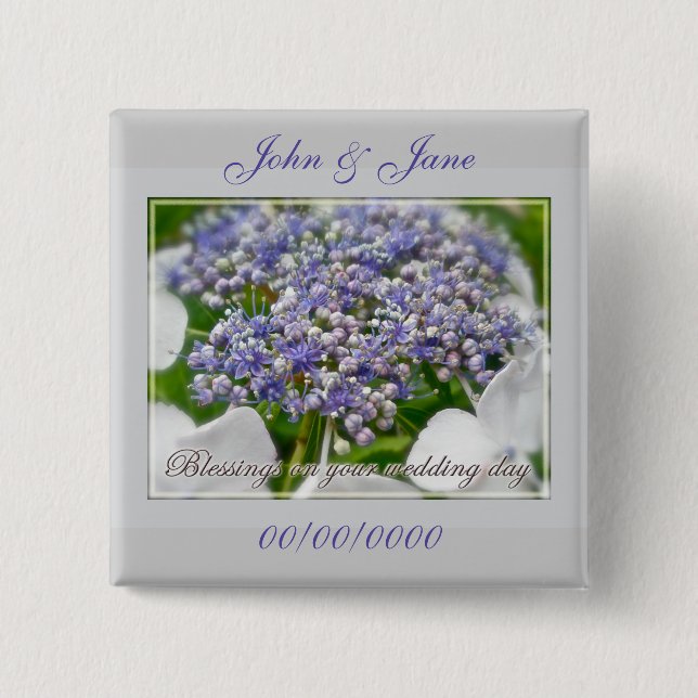 Wedding Day Blessings Blue Lace Hydrangea 15 Cm Square Badge (Front)