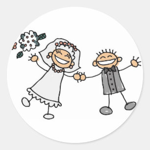 Wedding Day Bride Groom Smiling Happy Couple Classic Round Sticker