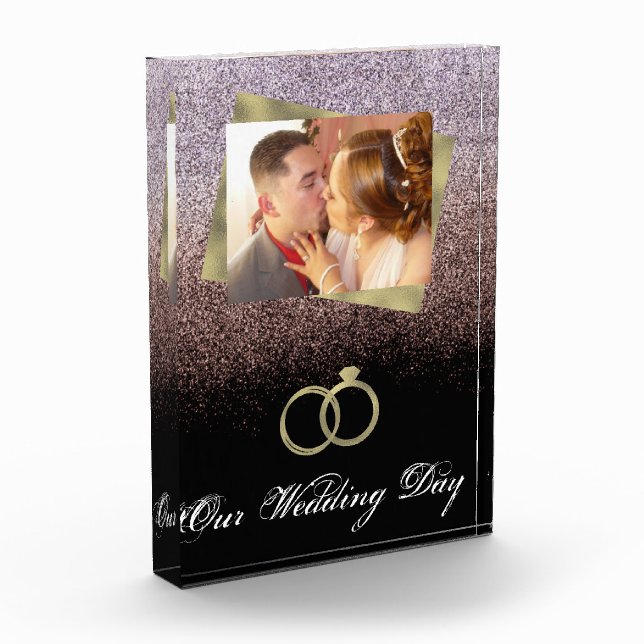 Wedding Day Chic Faux Glitter Foil Rings Photo Block (Left)