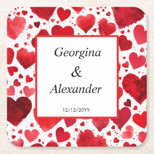 Wedding Day Coasters Romantic Red Hearts