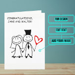 Wedding Day Congratulations Custom Card<br><div class="desc">This lovely card is for that special couple on their wedding day. It has stick figures of newlyweds that is minimalist but extremely impactful. Inside we've written just the right message to speak to the moment; but you can customise it with your own words. Look for other various of the...</div>