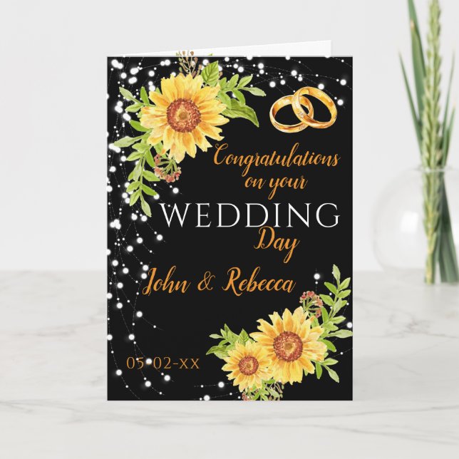 Wedding Day Congratulations Floral Sunflower  Card (Front)