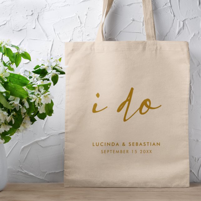 Wedding Day Elegant Minimal Simple Gold Script Tote Bag (Creator Uploaded)