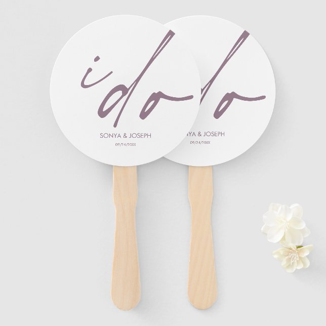 Wedding Day Elegant Script "I Do" Hand Fan (Front and Back)