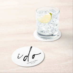 Wedding Day Elegant Script I Do Round Paper Coaster