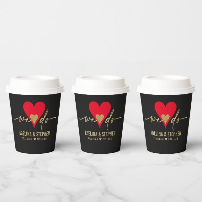 Wedding Day Elegant Simple Heart We Do Gold Script Paper Cups (Multi)