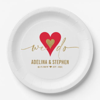 Wedding Day Elegant Simple Heart We Do Gold Script Paper Plate