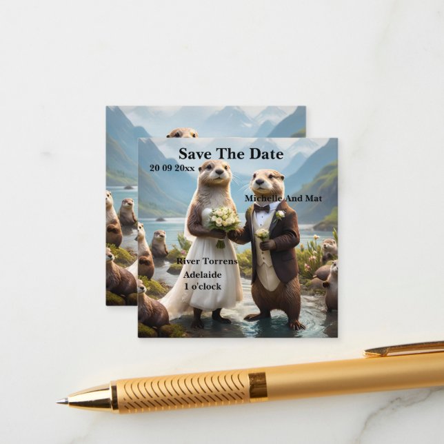 Wedding Day For Otters, Save The Date Enclosure Card (Front/Back In Situ)