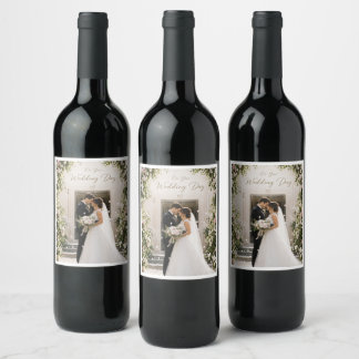 Wedding day labels for a bottle of wine