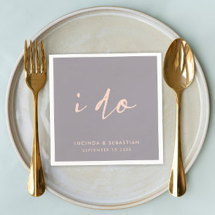 Wedding Day Modern Elegant Script I Do Grey Napkin