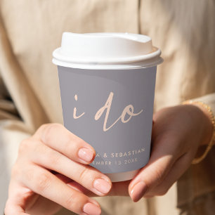 Wedding Day Modern Elegant Script I Do Grey Paper Cups