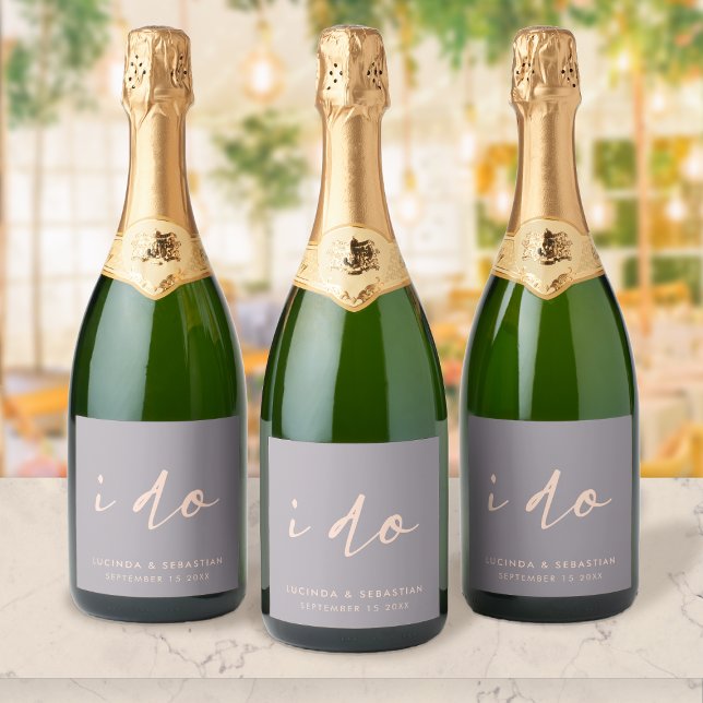Wedding Day Modern Elegant Script I Do Grey Sparkling Wine Label (Creator Uploaded)