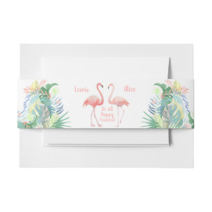 Wedding Day Monogram Fairy Tale Tropical Flamingo Invitation Belly Band