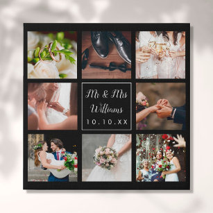 Wedding Day Photo Collage Personalised Faux Canvas Print