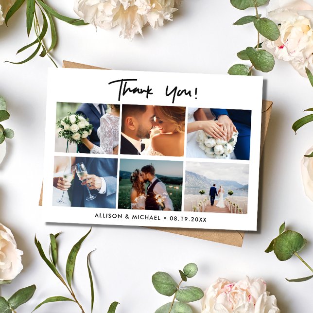 Wedding Day Photo Collage Thank You Card (Wedding Day Photo Collage Thank You Card)