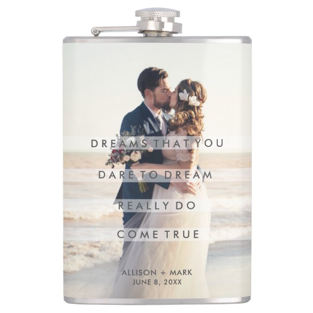 Wedding Day Photo Dreams Come True Newlywed Hip Flask (Front)