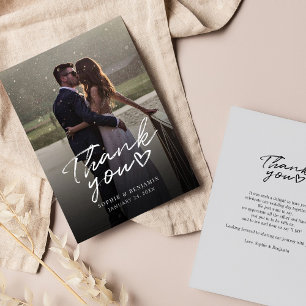 Wedding Day Photo Hand-Lettered Script Thank You Card