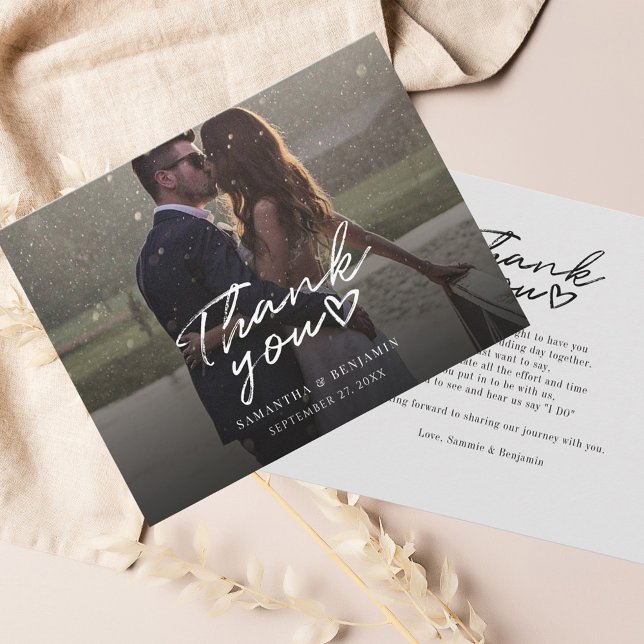 Wedding Day Photo Hand-Lettered Thank You Card (Wedding Photo Script Modern Thank You Card)