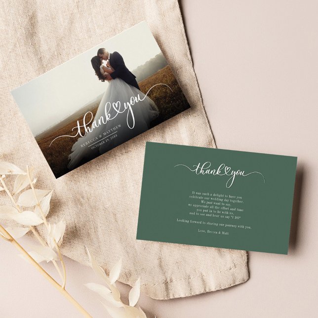 Wedding Day Photo Hand-Lettered Thank You Card (Wedding Photo Newlyweds Script Thank You)