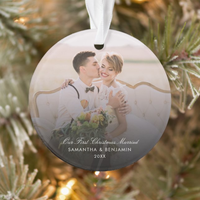 Wedding Day Photo Script Couples Holiday Ornament (Tree)