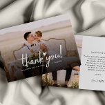 Wedding Day Photo Script Elegant Thank You Card<br><div class="desc">A great and thoughtful way to thank your family, friends, and coworkers who showed up on your wedding day to support and celebrate your special day, with this modern minimalist wedding photo thank you card, featuring script hand lettered "thank you" and a love heart. Easily change the custom message on...</div>