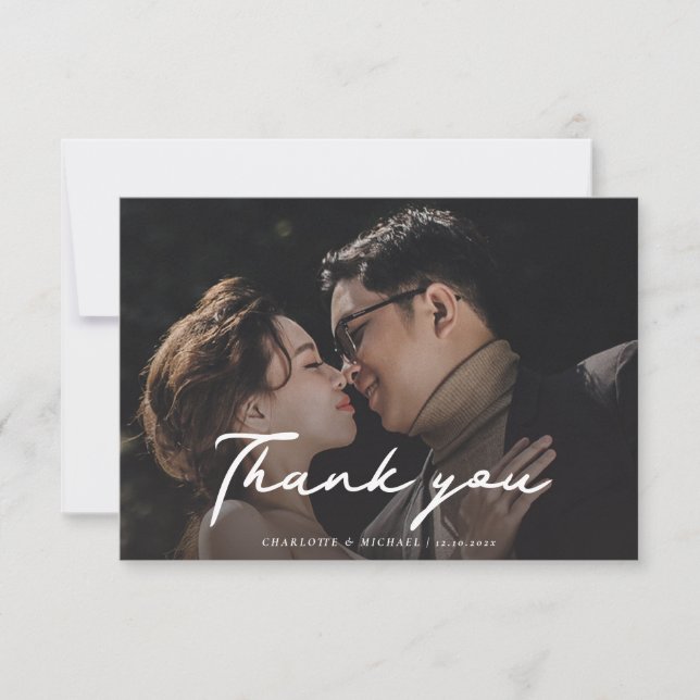 Wedding Day Photo Script Hand-Lettered Thank You Card (Front)