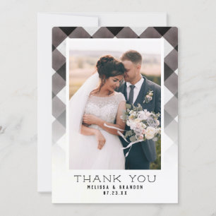 Wedding Day Photograph and Farmhouse Check Plaid Thank You Card