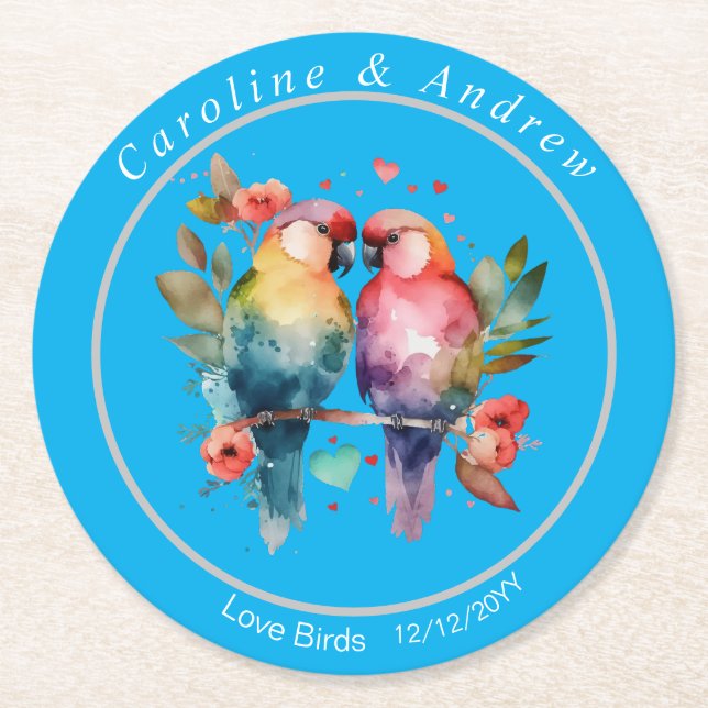 Wedding Day/Rehearsal Coasters Love Birds (Front)