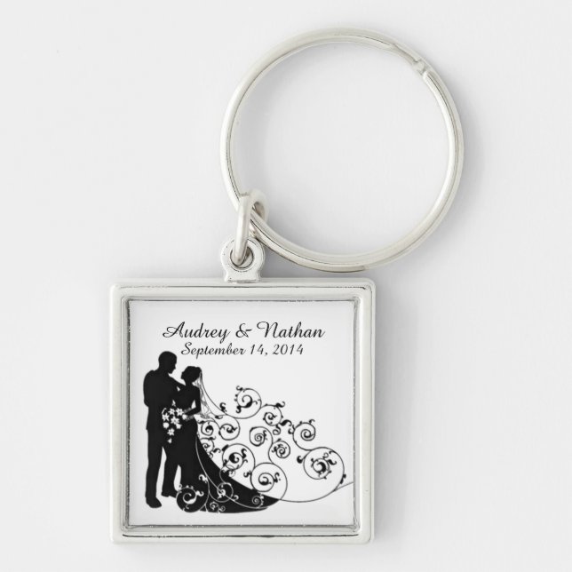 Wedding Day Silhouettes Personalised Key Chain (Front)