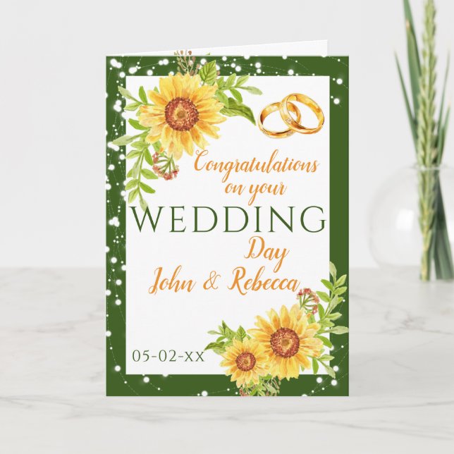 Wedding Day Sunflower Green Congratulations  Card (Front)