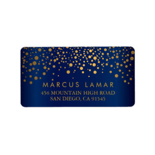 Wedding Day Trendy Gold Dots Navy Blue Satin Label