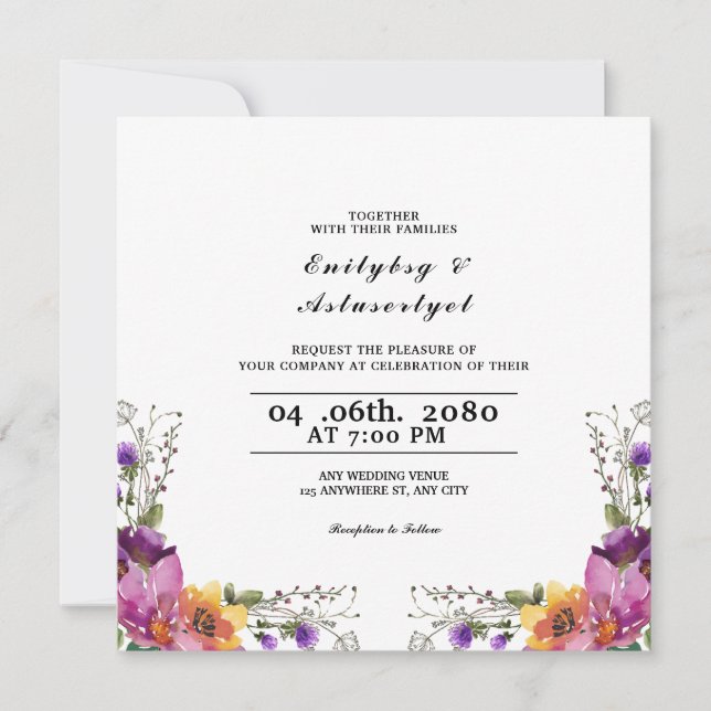 Wedding Decorated With Floral In colour Style Card (Front)
