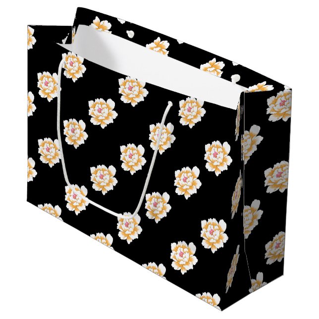 WEDDING DELICATE PASTEL YELLOW PEONY PATTERN LARGE GIFT BAG (Front Angled)