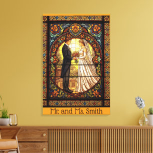 Wedding Design in Traditional Stained Glass Canvas Print