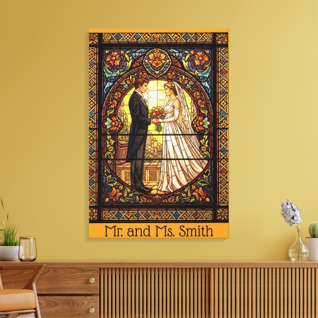 Wedding Design in Traditional Stained Glass Canvas Print (Insitu(LivingRoom))
