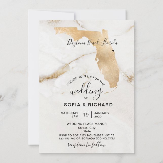 Wedding Destination Florida Map Removable Heart In Invitation (Front)