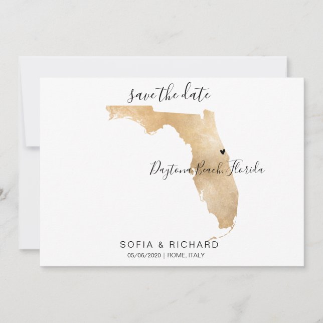 Wedding Destination Florida Map  Removable Heart Invitation (Front)