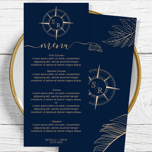 Wedding Destination Gold Compass Monogram Menu (Creator Uploaded)