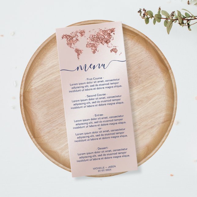 Wedding Destination Gold Glitter World Map Heart Menu (Creator Uploaded)