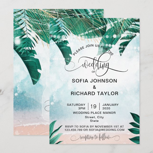 wedding destination island beach ocean invitation (Front/Back)