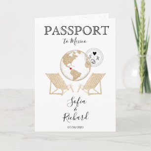 Wedding Destination Mexico Passport Gold World Map Invitation
