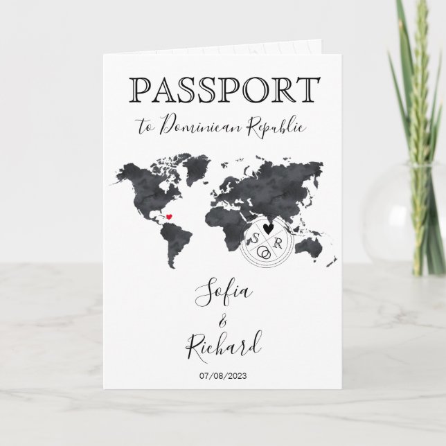 Wedding Destination Passport Blue World Map Black Invitation (Front)