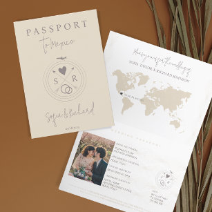 Wedding Destination Passport Blush World Map Invitation