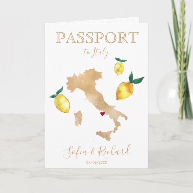 Wedding Destination Passport Gold Capri Italy  Invitation (Front)