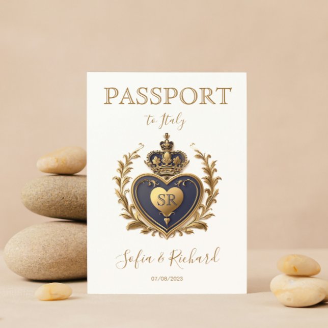 Wedding Destination Passport Gold Crest Invitation (Creator Uploaded)