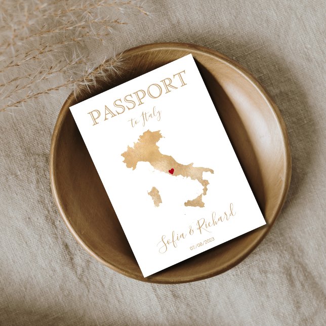 Wedding Destination Passport Gold Map Italy  Invit Invitation (Creator Uploaded)