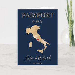 Wedding Destination Passport Gold Map Italy  Invitation